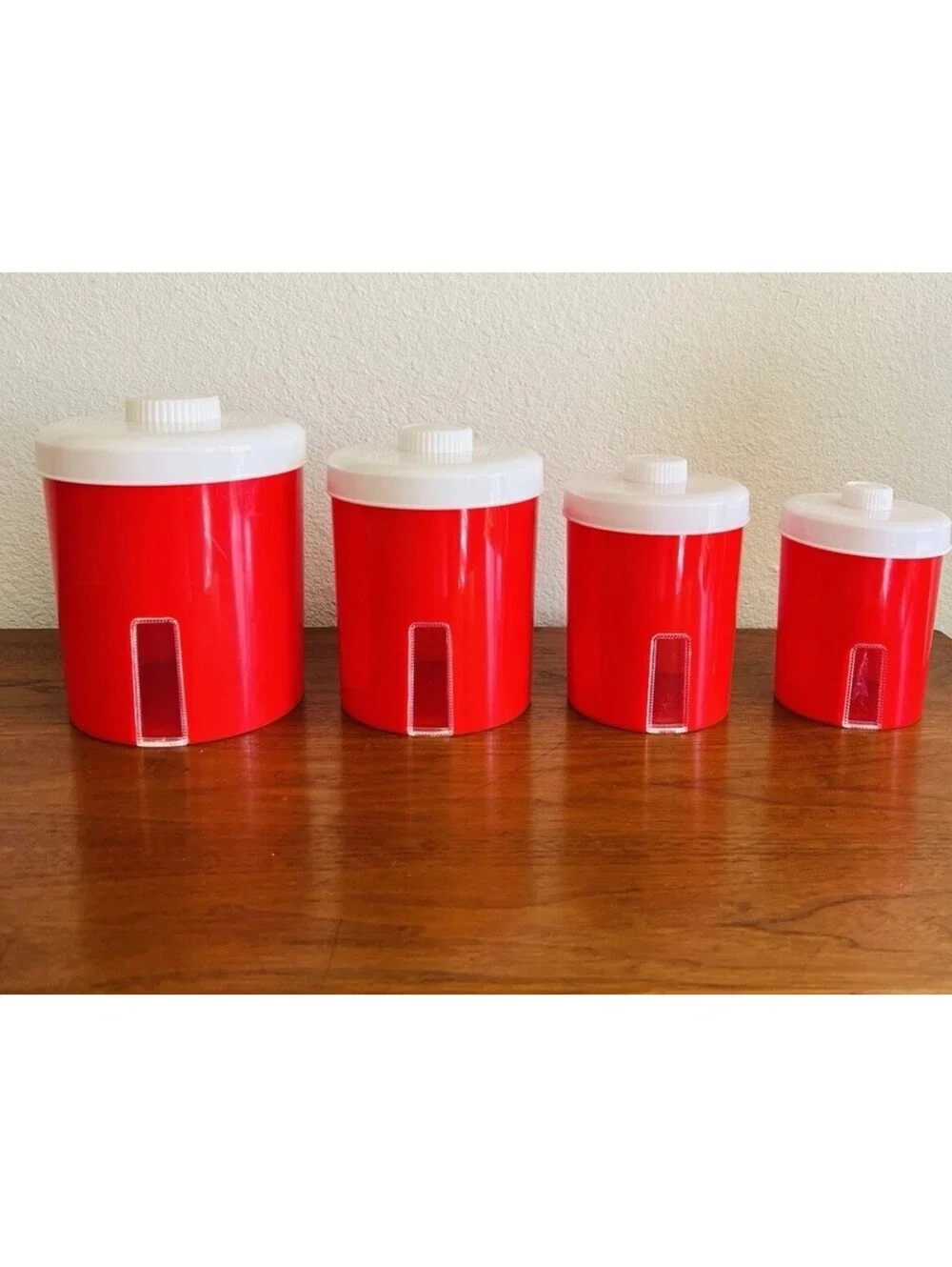 Vintage Knickerbocker Red & White 4 Pc Canisters